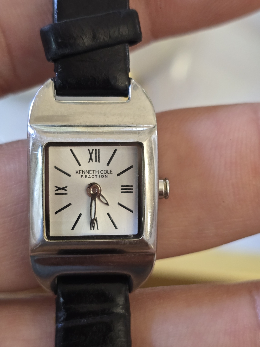 Kenneth Cole Reaction Women's Black Leather Strap Silver Case Watch